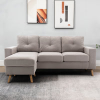 3-zits hoekbank, linnenlook, omkeerbare chaise longue, 193x136x85 cm, lichtgrijs (10)