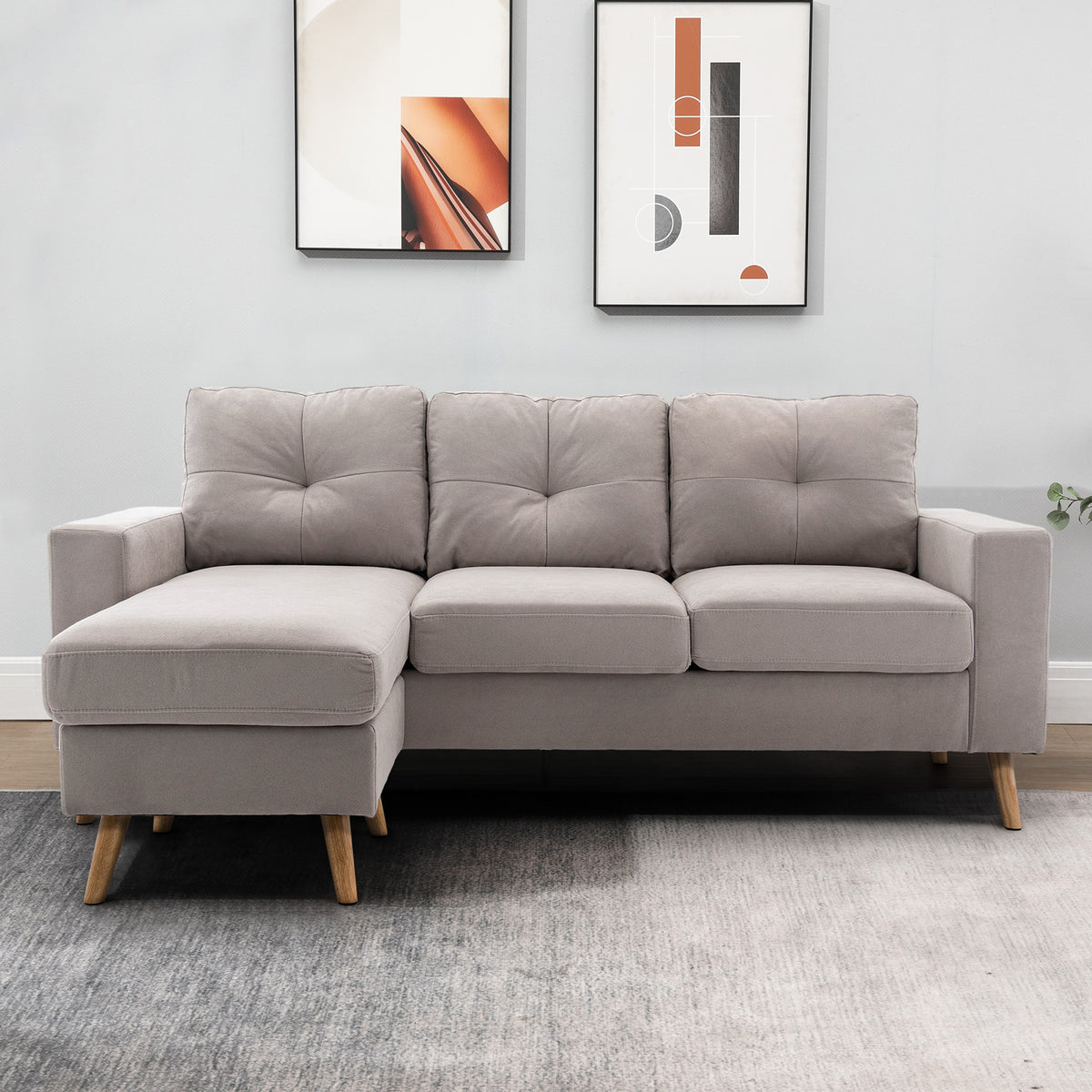 3-zits hoekbank, linnenlook, omkeerbare chaise longue, 193x136x85 cm, lichtgrijs (10)