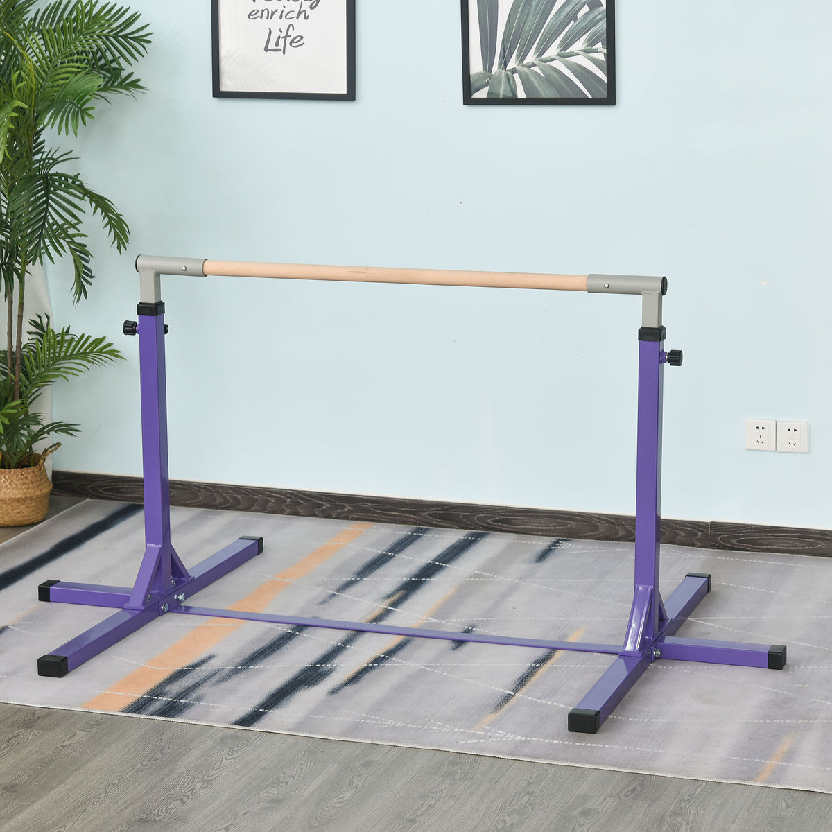 Turnrek voor gymnastiek, rekstok, 13 standen in hoogte verstelbaar, belastbaar tot 75 kg, staal, beukenhout (2)