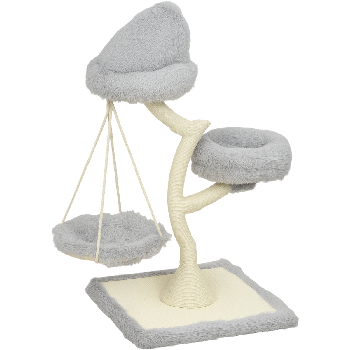 Krabpaal 115 cm hoog kattenboom met boomvorm 2 wasbare bedden hangmat sisal-krabstam, voor katten onder 6 kg