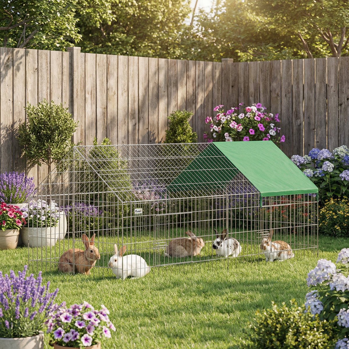 Klein dierenhok konijnenhok met puntdak afsluitbare deuren beschermhoes voor kleine dieren 180 x 75 x 75 cm (2)
