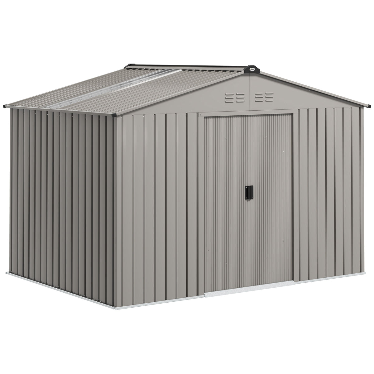 Metalen gereedschapsschuur met schuifdeuren en ventilatieramen, 277 x 195 x 192 cm, grijs