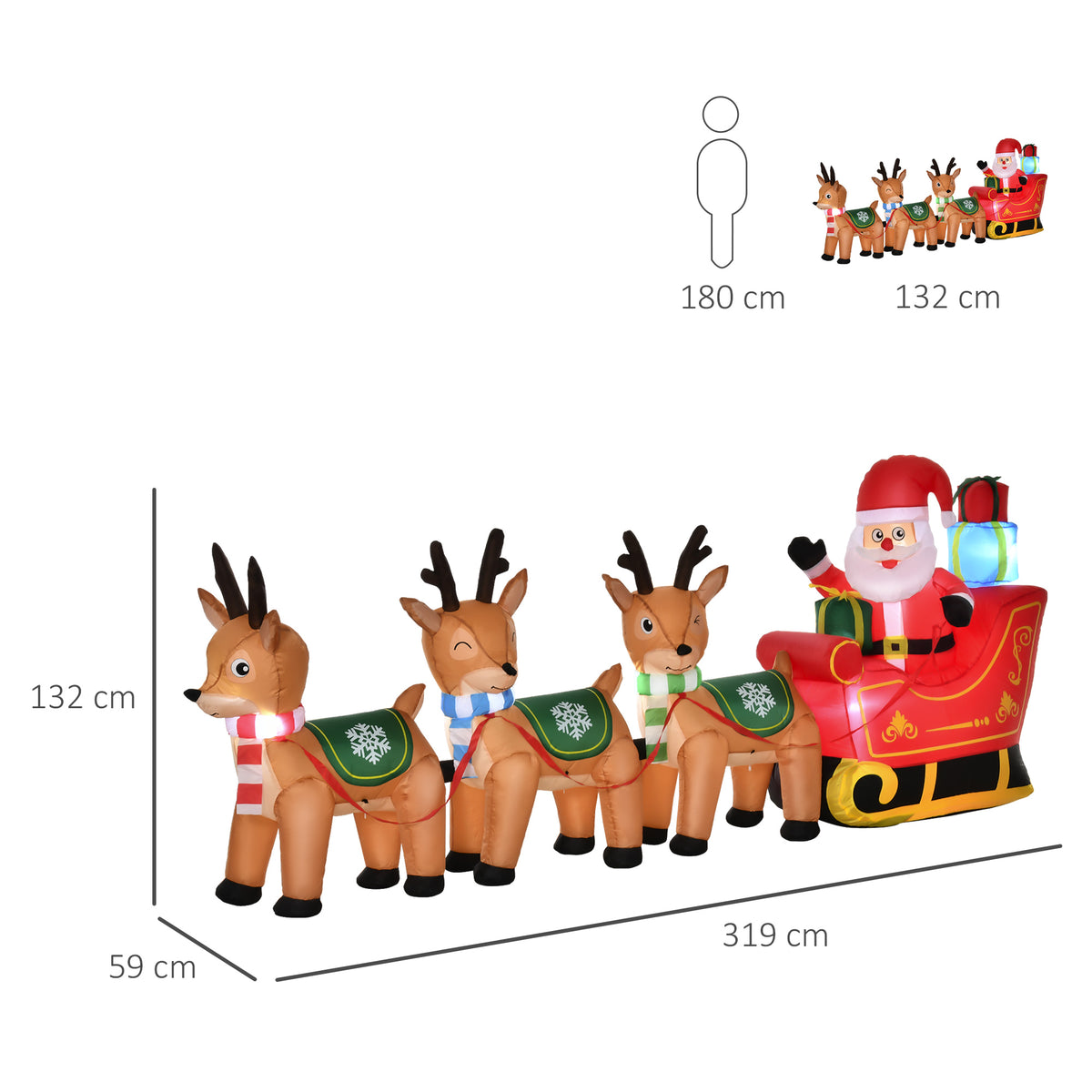 Opblaasbare kerstman met rendieren kerstdecoratie voor buiten, incl. ventilator, 140 cm, rood + bruin (2)