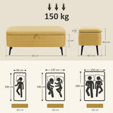 Zitbank, opbergbank, gestoffeerde bank, linnenlook, tot 150kg, 101x38,5x44,5 cm, geel (3)