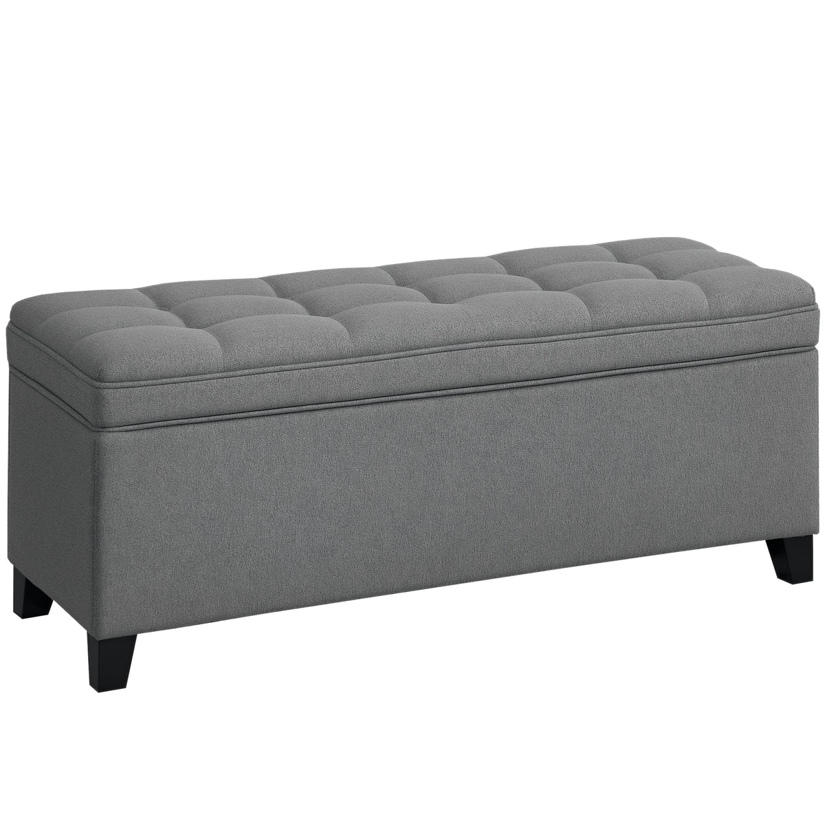 Opbergbank, gestoffeerde bank 120x40x48 cm met veiligheidsscharnieren, linnenlook, donkergrijs