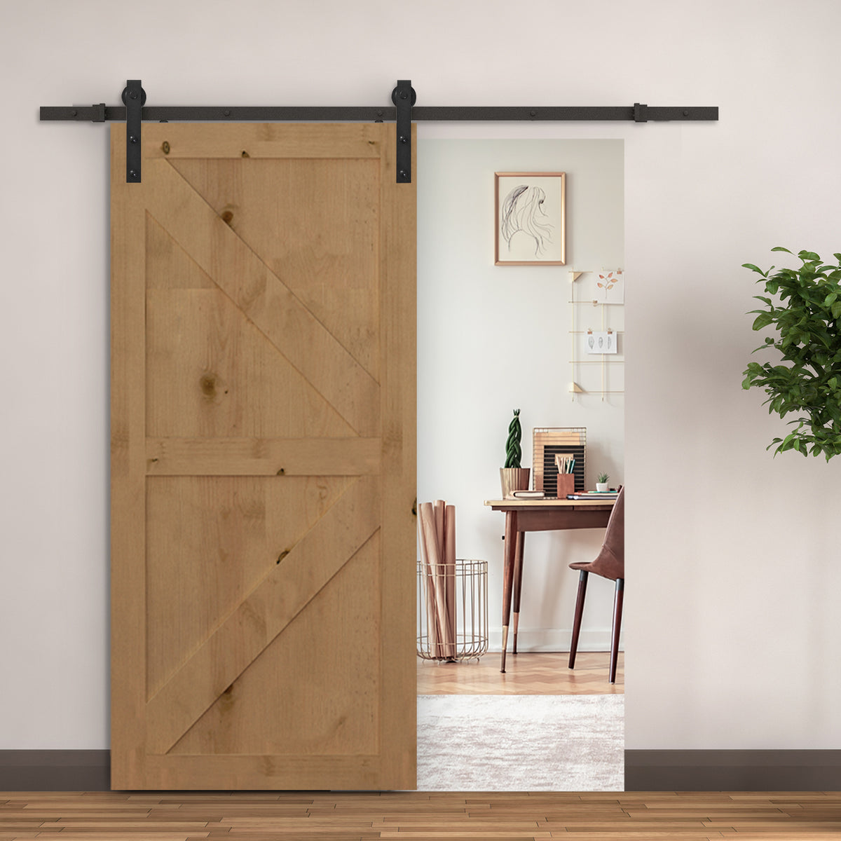 Glijrailset voor schuifdeur, tot 90 kg, koolstofstaal, 200 cm, zwart, incl. gereedschap (2)