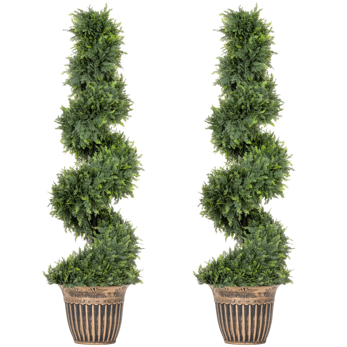 Spiraalvormige cipres, 2-delige set kunstplanten, met pot, 120 cm hoog, groen