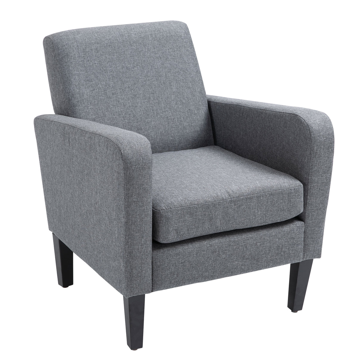 Fauteuil, relaxfauteuil, gestoffeerde fauteuil met houten poten, linnenlook stof, 66 x 72 x 74 cm, lichtgrijs