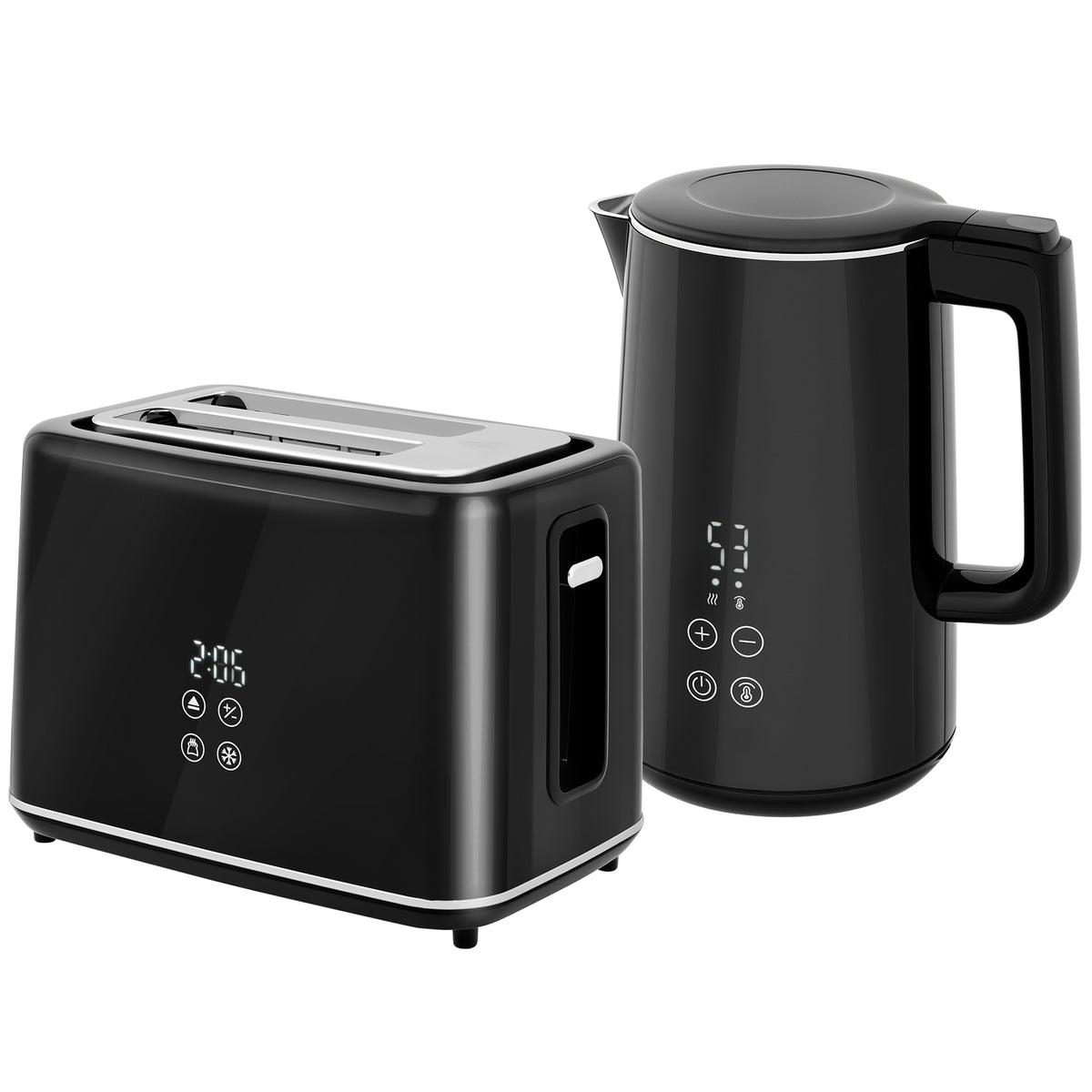 Keukenset met waterkoker en broodrooster, 7 bruiningsstanden, snel koken, roestvrij staal, kunststof, zwart