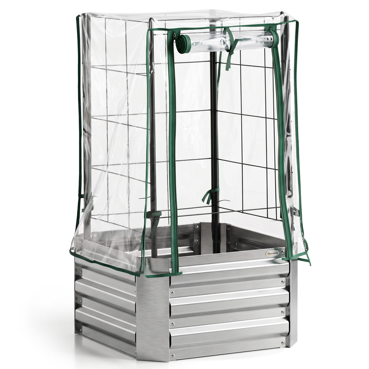 Verhoogd bed, kas, 3-delige set, met klimrek, kunststof afdekking, 53 x 53 x 90 cm