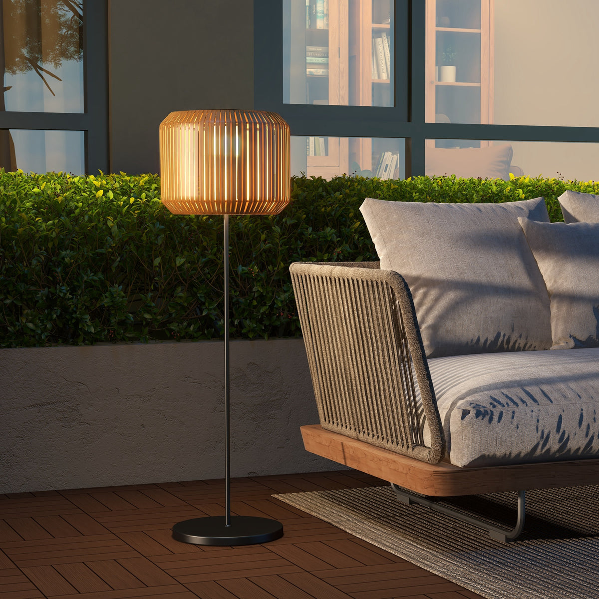 Rattan buitenlamp, solartuinlamp, automatische inschakeling, led, weerbestendig, metalen frame, Ø34 x 130 cm (2)