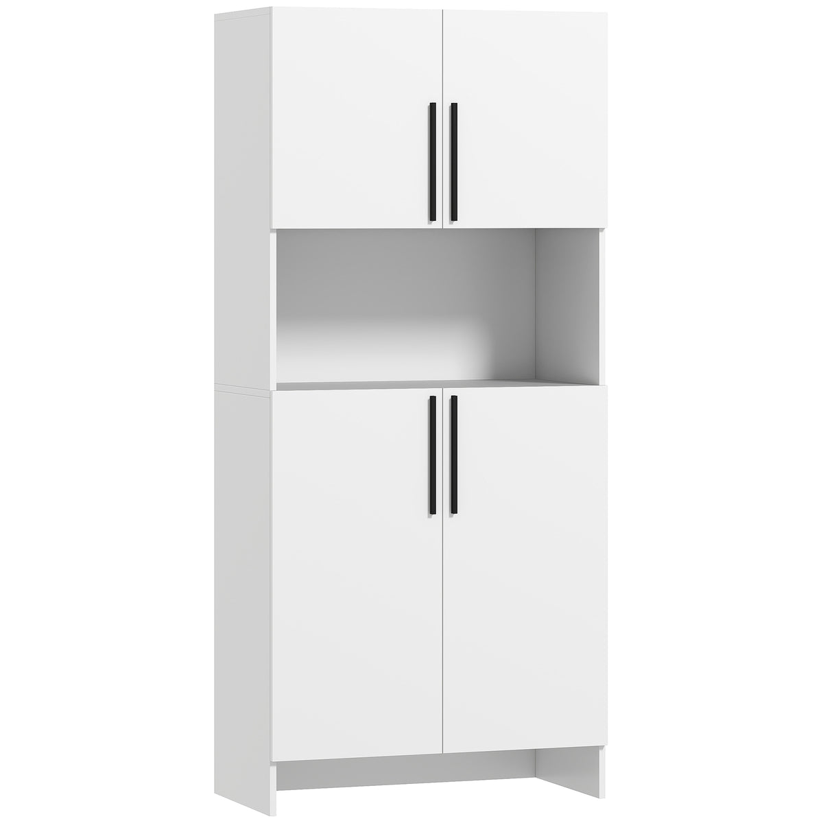 Keukenkast, voorraadkast voor keuken, woonkamer, eetkamer, kasten, planken, magnetronplank, spaanplaat, wit