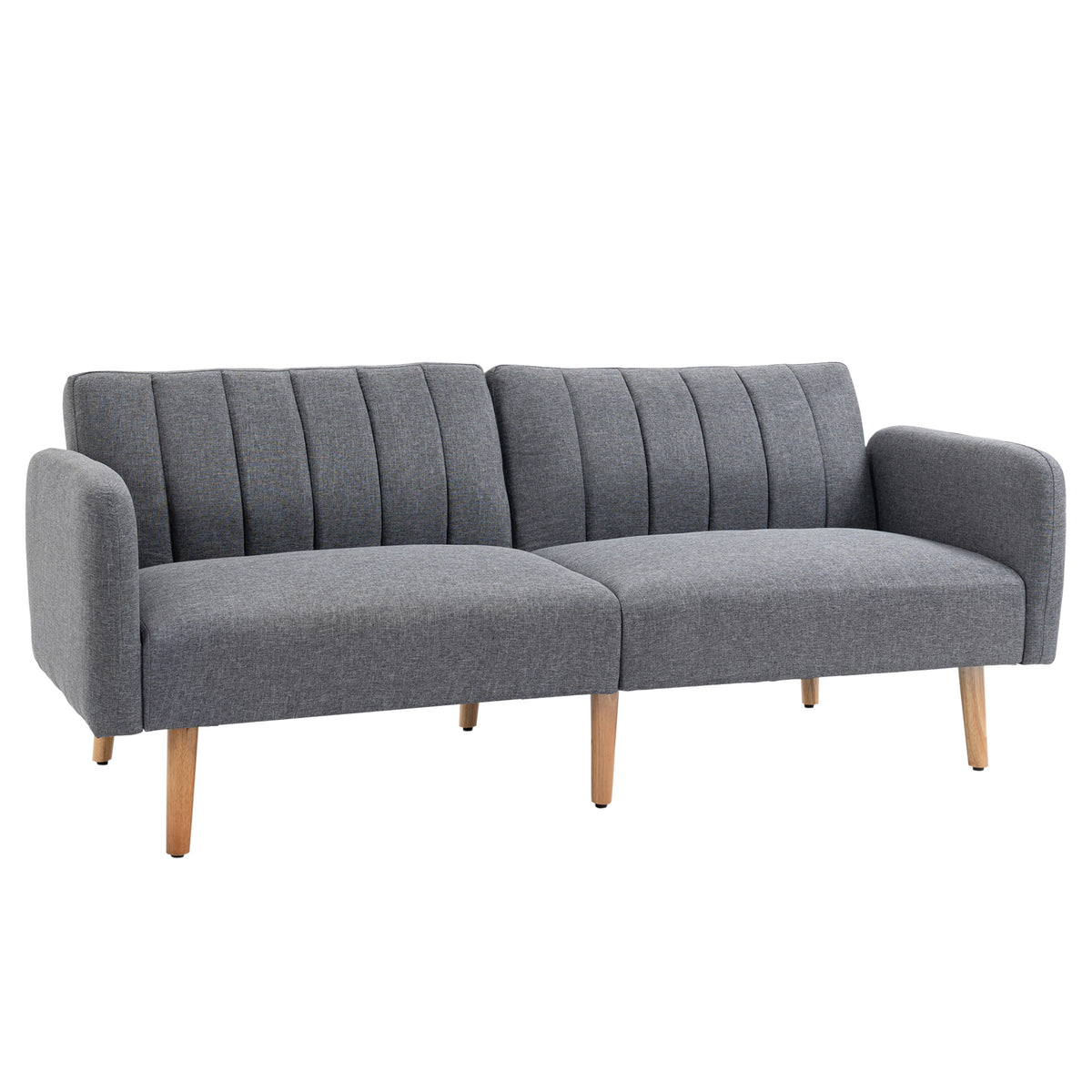 Slaapbank, 2-zits stoffen bank, bank met slaapfunctie, linnenachtig polyester, rubberhout, 173 x 75 x 73 cm