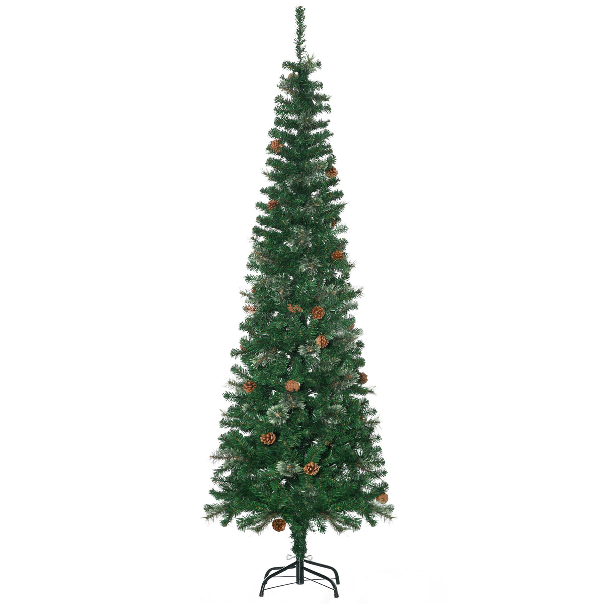 Kunstkerstboom, slank, dennenappels, vlamvertragend, 54 x 195 cm, groen