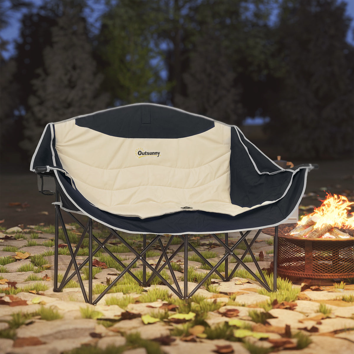 Opvouwbare 2-persoons campingstoel met bekerhouder en draagtas, belastbaar tot 250 kg, kaki (2)