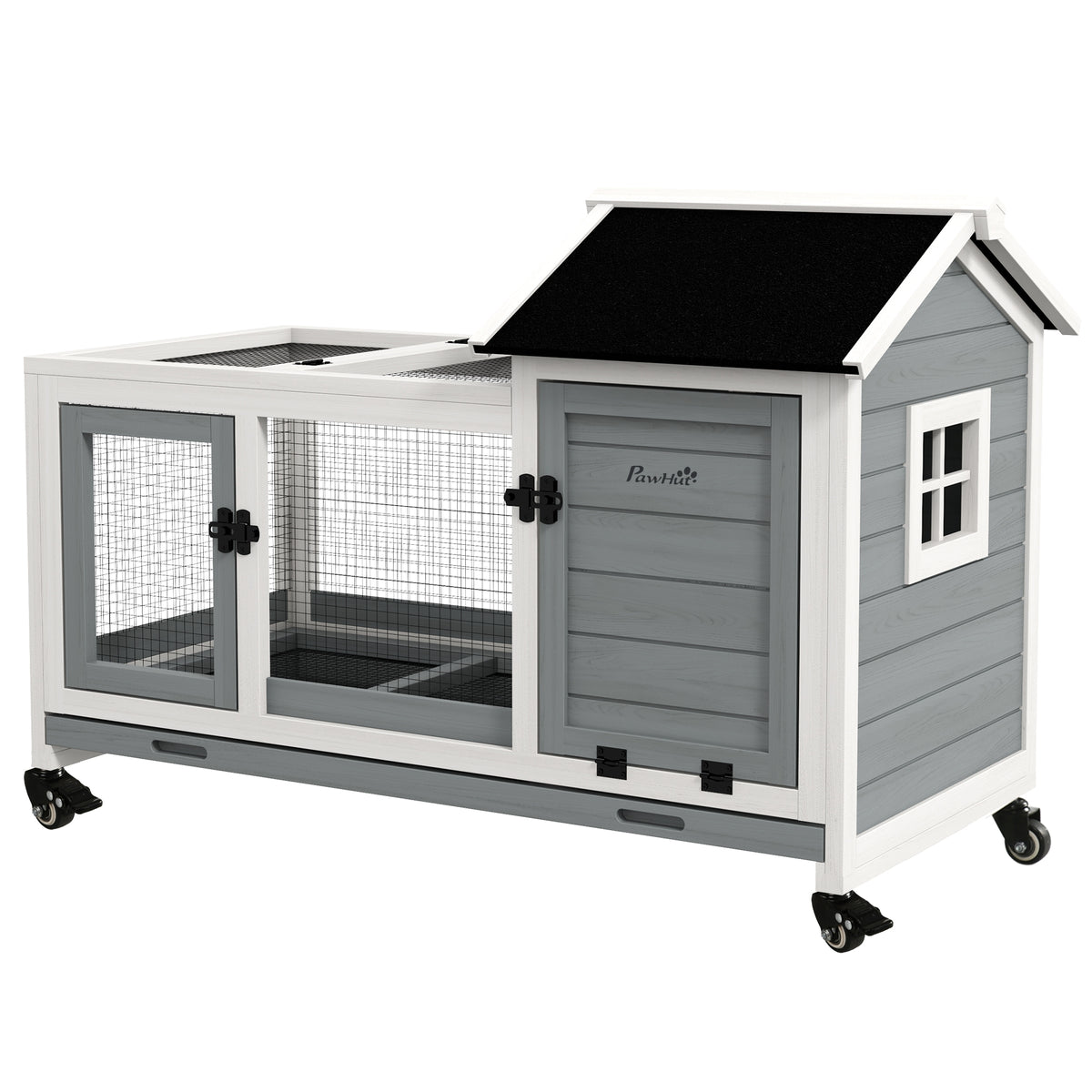 Kleine dierenstal voor dwergkonijnen, cavia's, met wielen, 108 x 58 x 73,5 cm, grijs