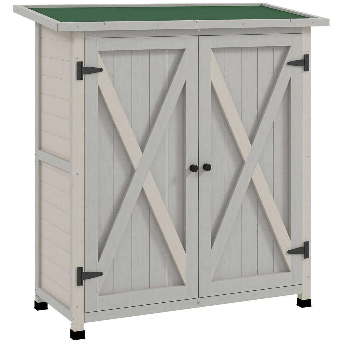 Houten gereedschapskast met 2 deuren, tuinhuisje met asfalt dak, 110 x 55 x 117 cm, lichtgrijs