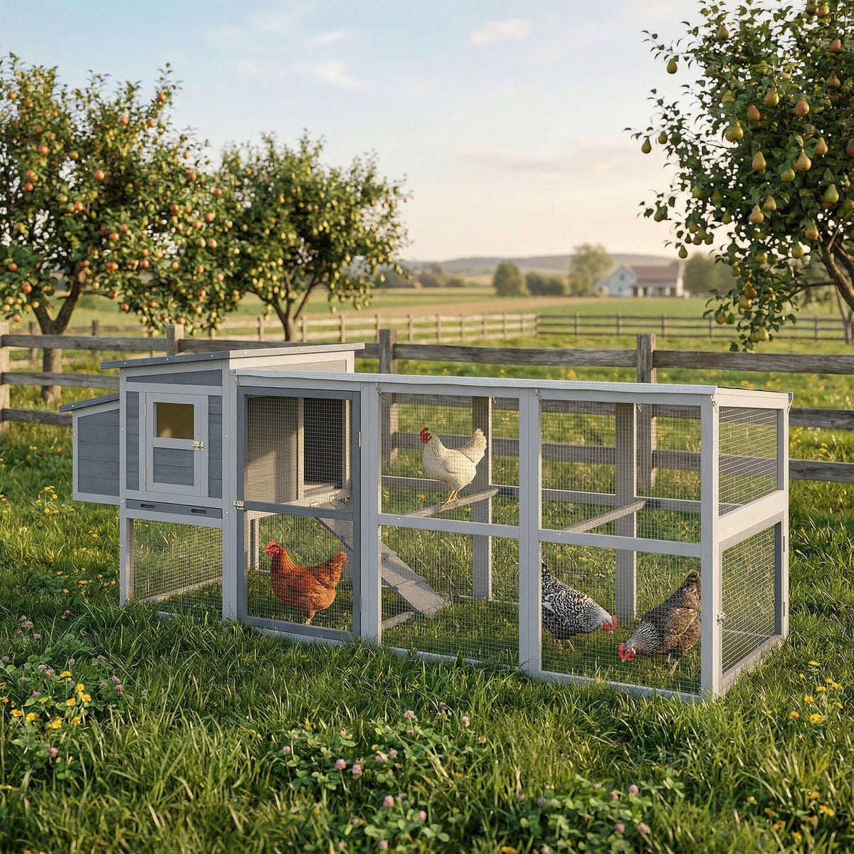 Kippenhok kippenhuis voor 3-4 kippen met uitloop nestkast asfalt dak Oxford-hoes uitschuifbare lade 264x82x89cm (2)