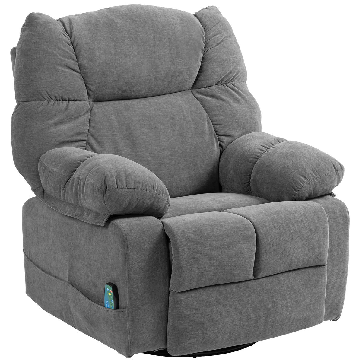 Relaxfauteuil met massagefunctie, ligfunctie, draaibare massagestoel, 4 zijvakken en afstandsbediening
