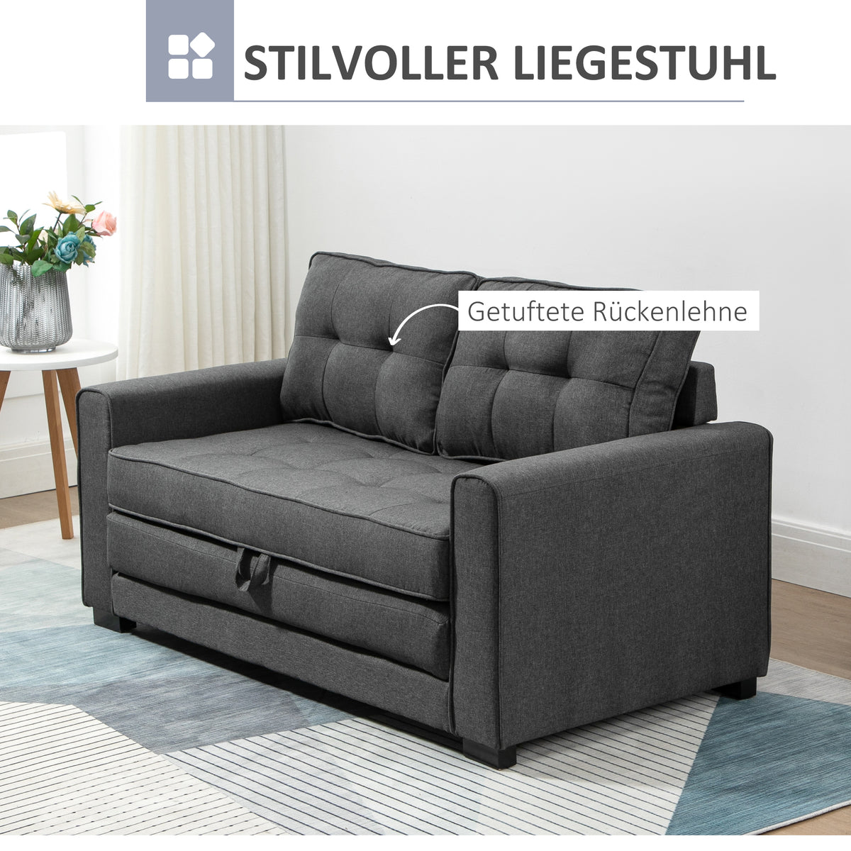 Slaapbank uitklapbare bank 2-zits stoffen bank bedbank bank met slaapfunctie bankstel linnen-touch rubberhout (4)