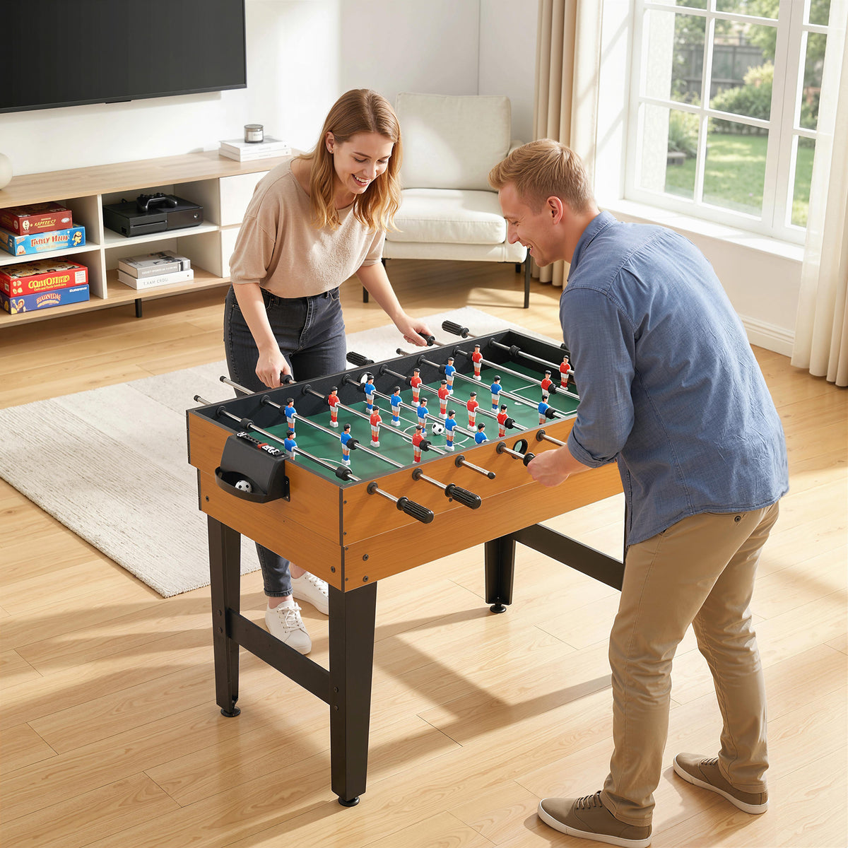 4-in-1 partyspeeltafel incl. tafeltennis, tafelvoetbal, biljart, airhockey, metaal, hout, natuur+zwart (2)