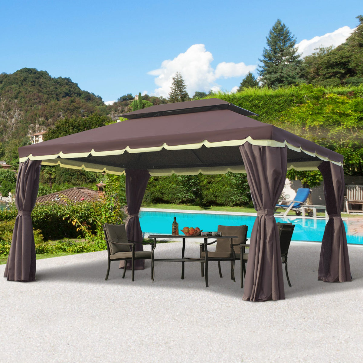 Tuinpaviljoen paviljoen 390 x 290 x 280 cm tuintent feesttent partytent met 4 x zijwanden muggennet (2)