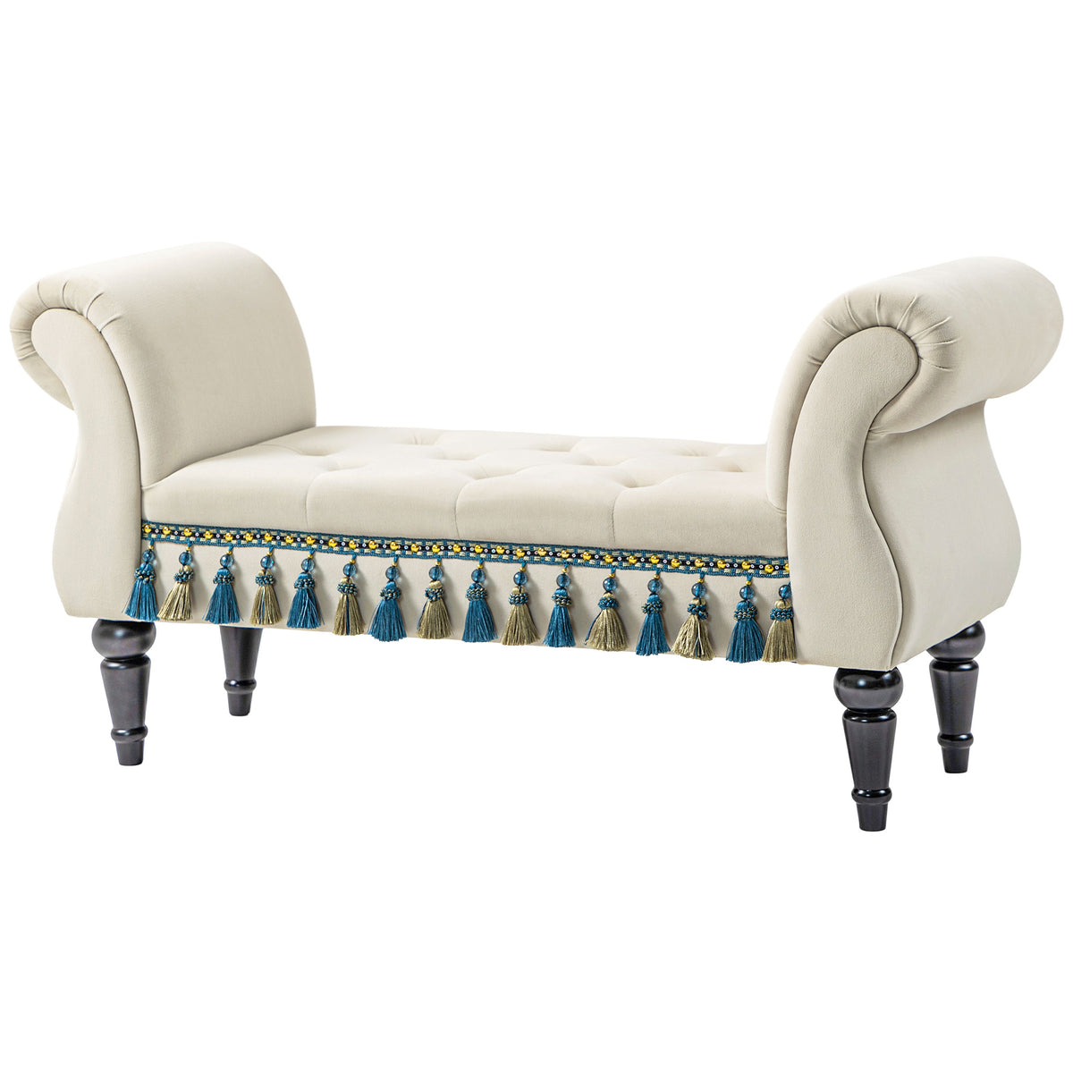 Gestoffeerde bank, zitbank, vintage design, tot 150 kg, 117x40x58 cm, beige