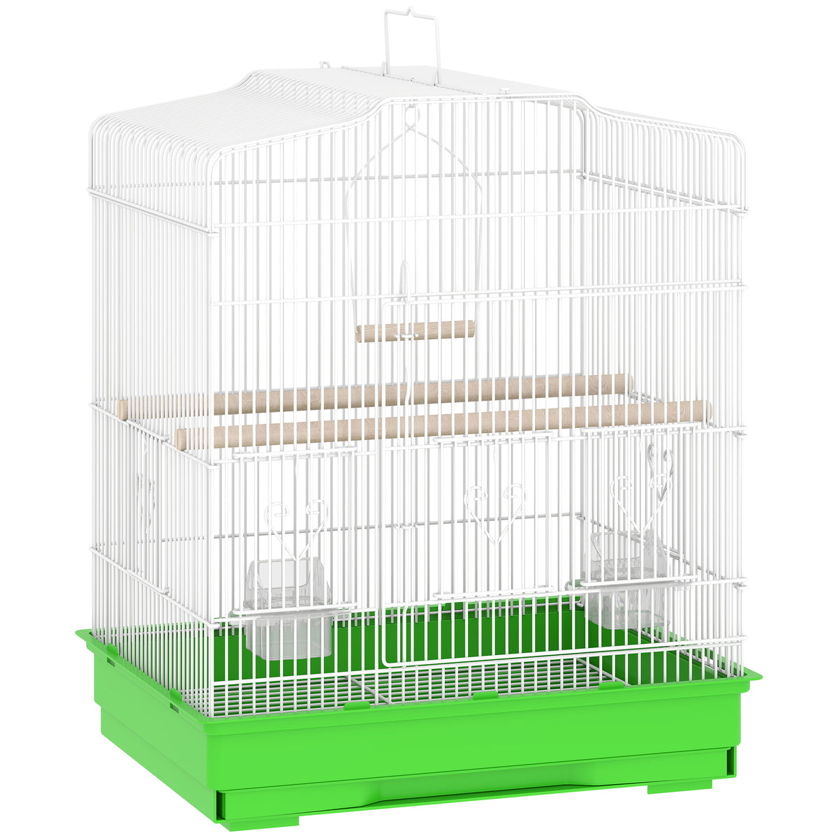 Vogelkooi in vintage-design voor kleine vogelsoorten incl. accessoires 46,5 x 36 x 59 cm staal, hout, wit+groen