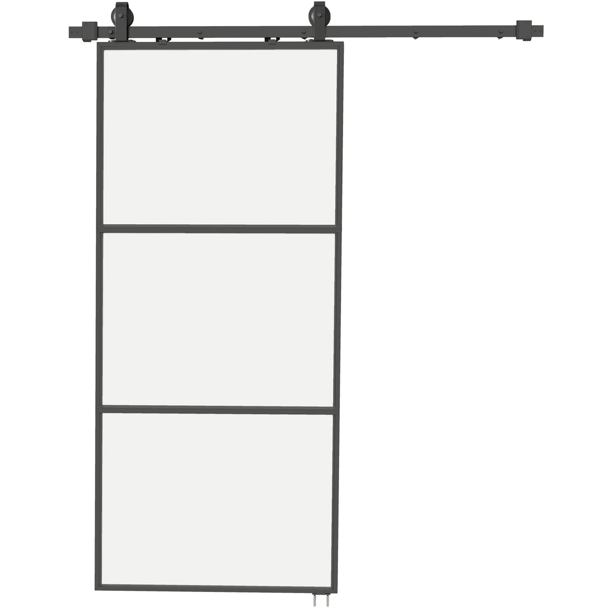Schuifdeur met mat glas, railsysteem, montageset, soft-close-mechanisme, eenvoudige montage, staal, zwart
