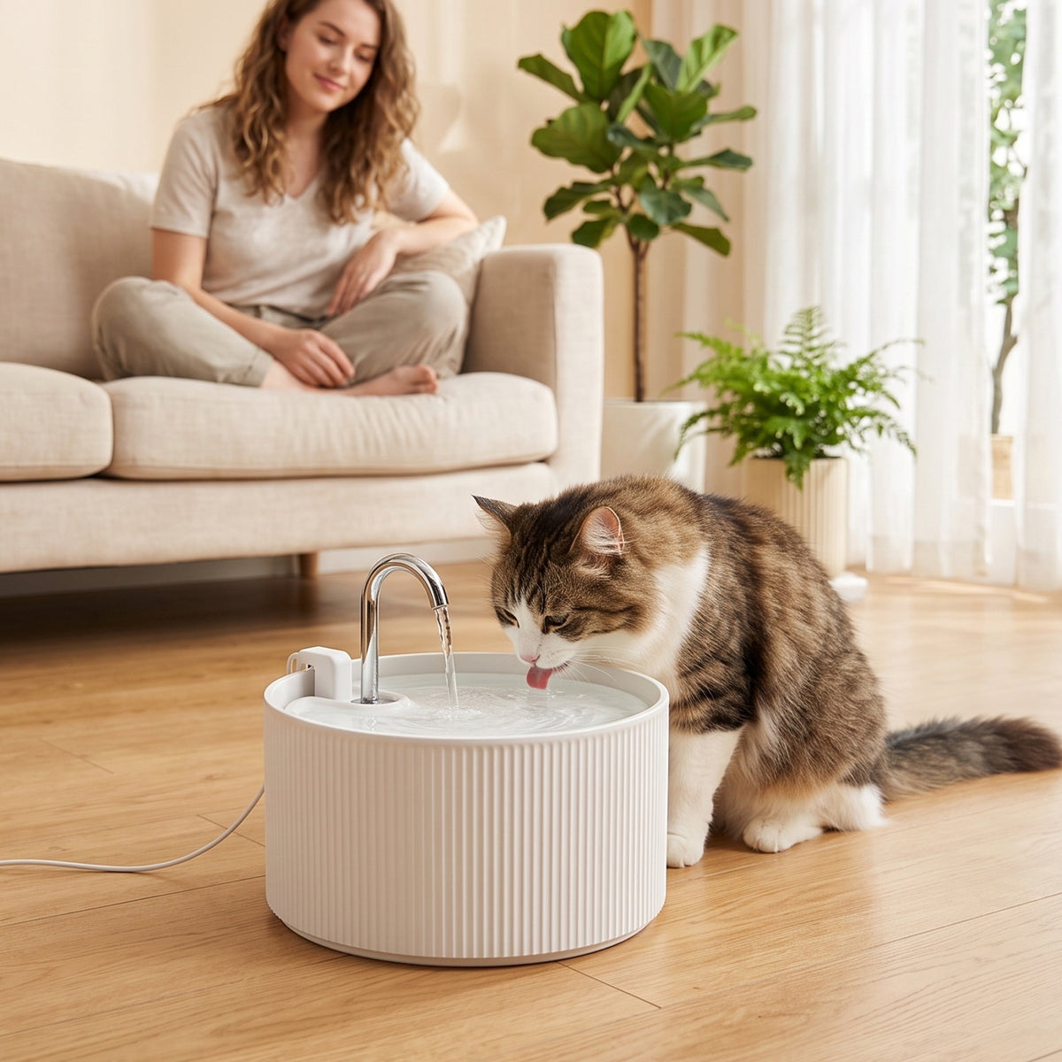 Kattenfontein 2,2L keramische drinkfontein met 4-voudig filtersysteem 2 modi 1 filter & schuimstof ultrastille (2)
