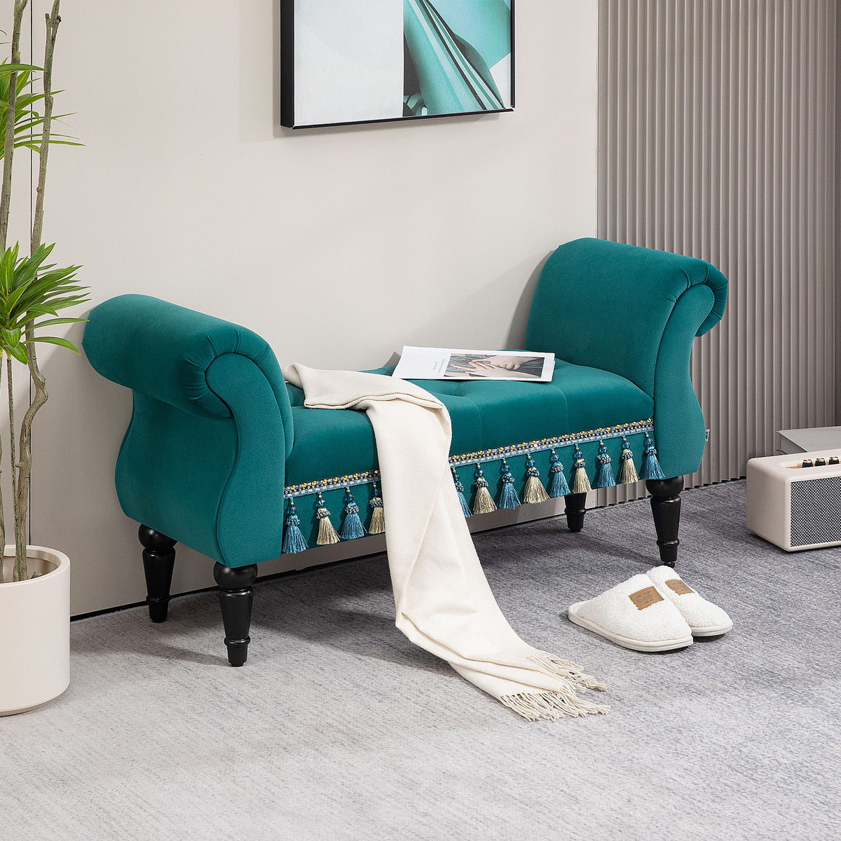 Gestoffeerde bank, zitbank, vintage design, tot 150 kg, 117x40x58 cm, groen (2)