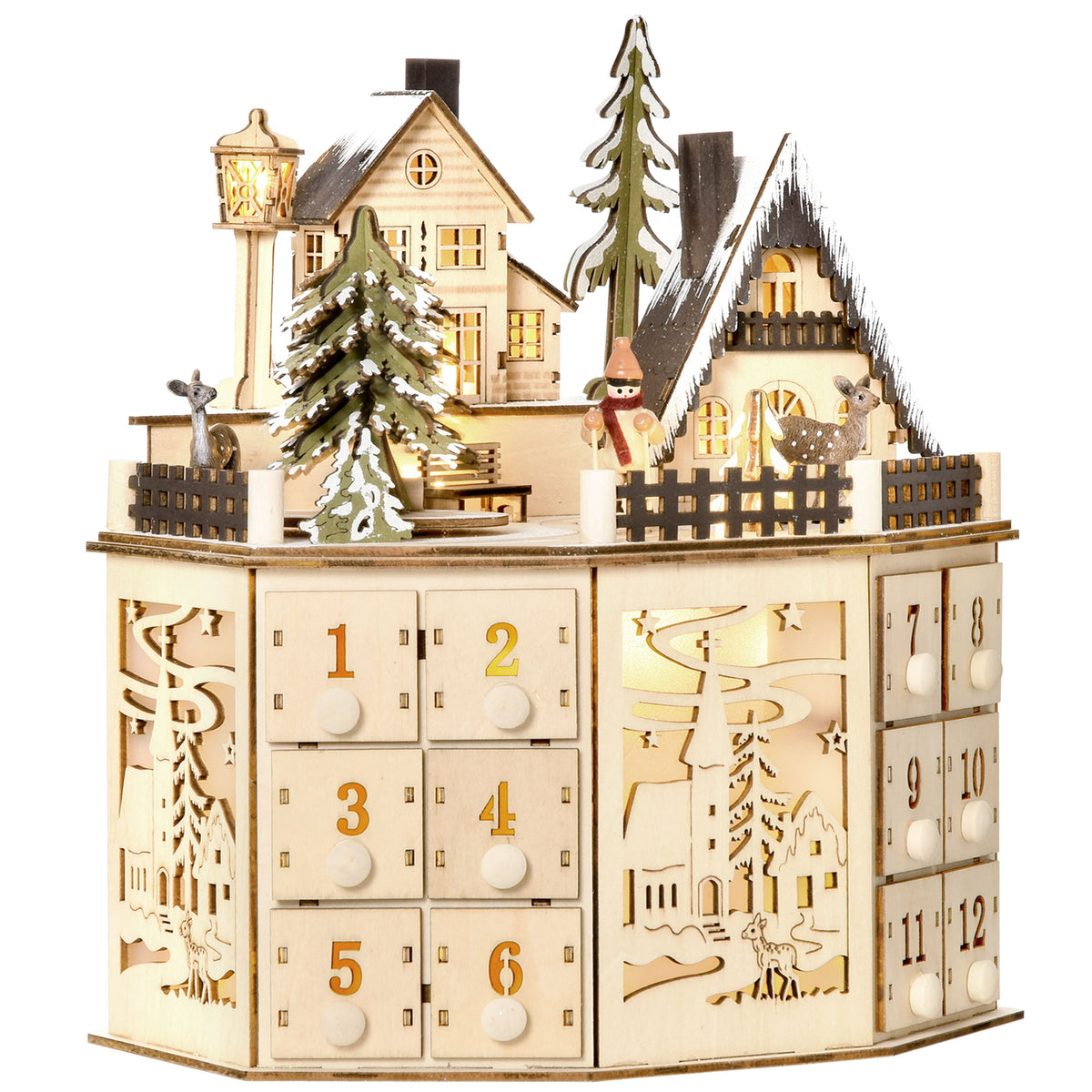 Adventskalender Adventskalenderdoos kerstdecoratie, ledverlichting, 24 lades, naturel