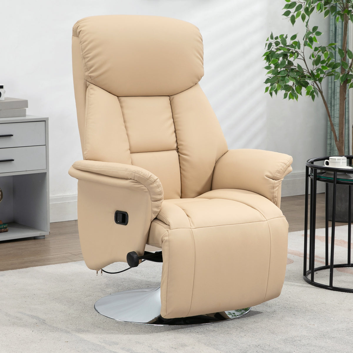 Relaxfauteuil, ligfunctie, lederlook, voetensteun, tot 150 kg, 78 x 80 x 109 cm, beige (2)