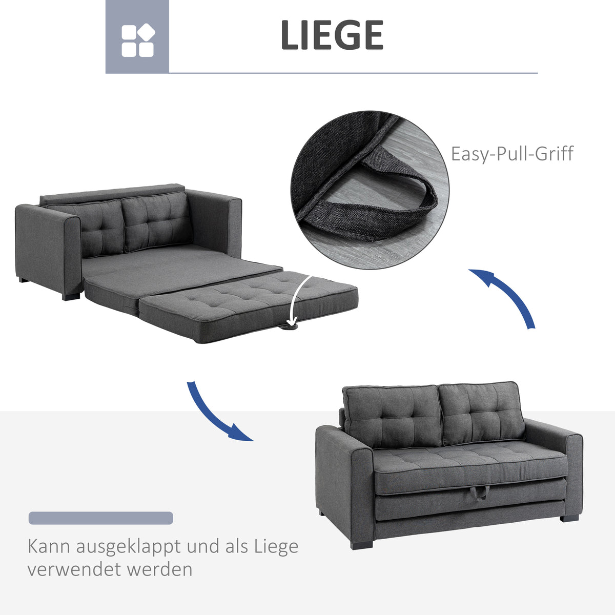 Slaapbank uitklapbare bank 2-zits stoffen bank bedbank bank met slaapfunctie bankstel linnen-touch rubberhout (5)