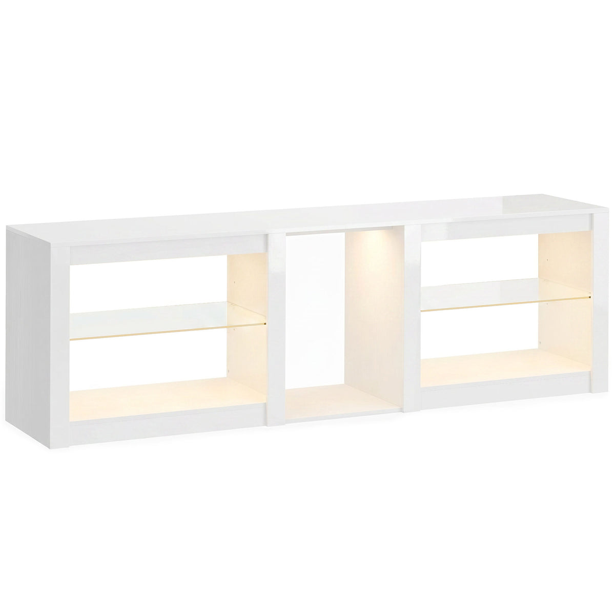 TV-dressoir met RGB-ledverlichting, modern tv-meubel met verstelbare glazen planken, voor tv's tot 75 inch, wit