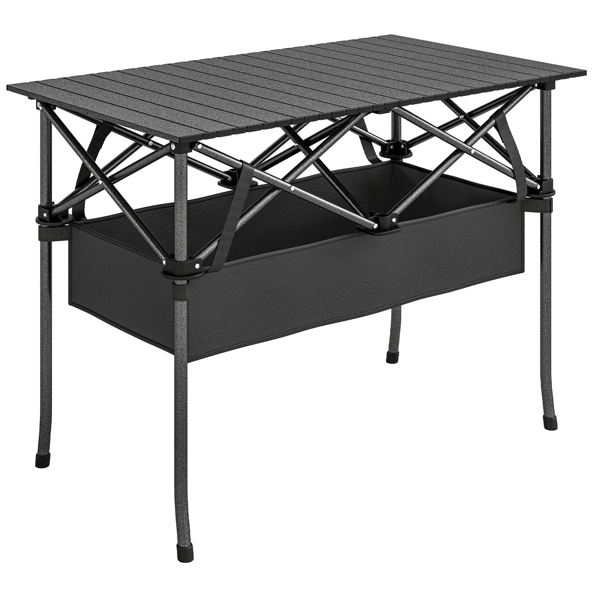 Opvouwbare verrijdbare picknicktafel, draagbare campingtafel met gaasplank en draagtas voor buiten, zwart
