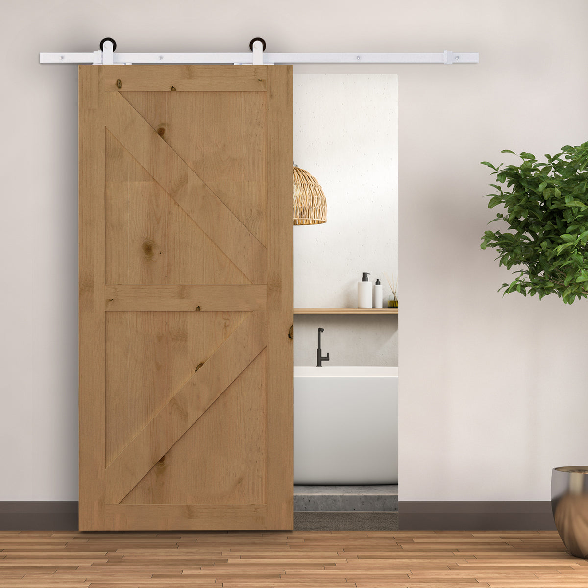 Glijrailset voor schuifdeur, stille rollers, ruimtebesparend, koolstofstaal, wit, 183 cm (2)
