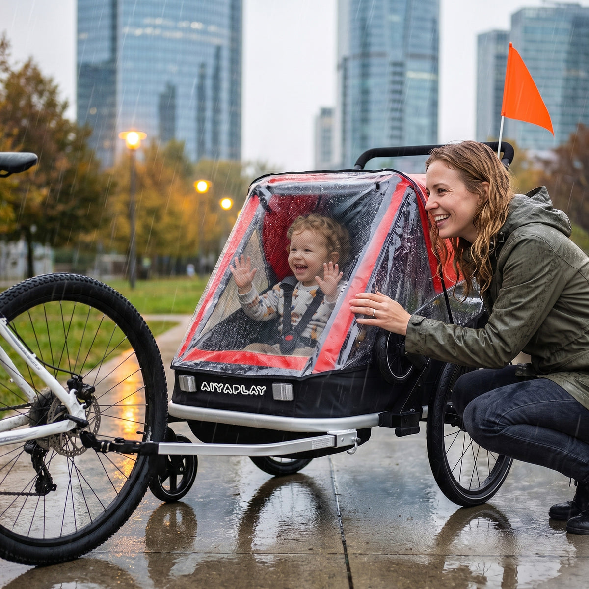 Fietsaanhanger voor kinderen, 2-zits, 2-in-1 opvouwbare kinderfietsaanhanger met verstelbare zitting en gordels (2)