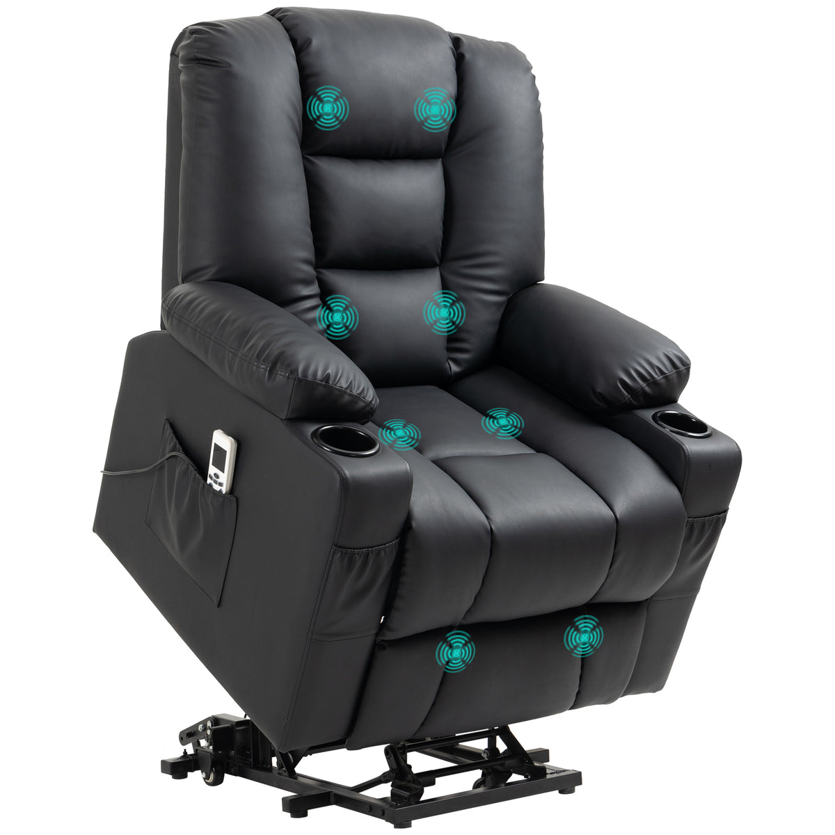 Relaxfauteuil met sta-op-hulp, USB, massagefunctie, kunstleer, tot 150 kg, 90x98x102 cm, zwart