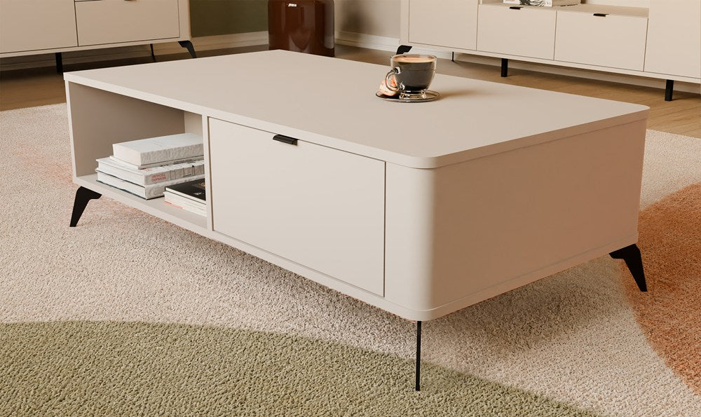 Couchtisch CORDOBA Kaschmir Beige 2 Schubladen 2 Ablagen fürs Wohnzimmer – Produktabbildung 2