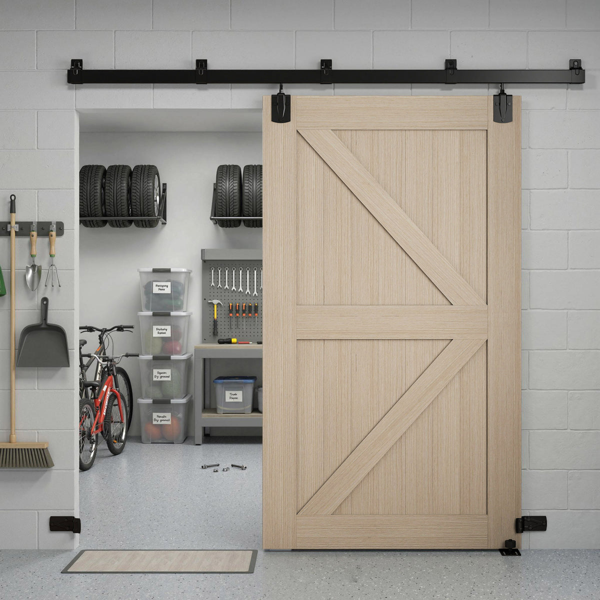 Heavy-duty schuifdeurbeslagset 244 cm zwart voor enkele deuren (2)