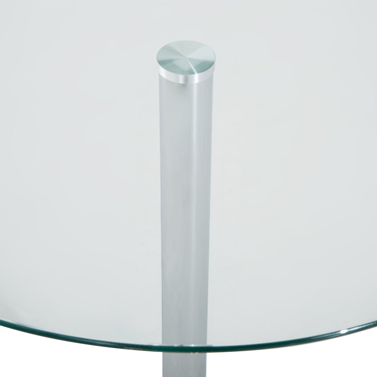 Ronde eettafel met glazen blad, metalen onderstel, zilverkleurig (8)