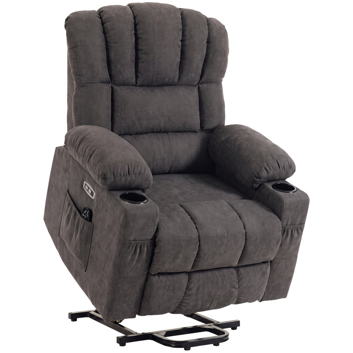 Elektrische sta-op stoel met massage & warmte, relaxfauteuil voor senioren, pocketvering, grijs