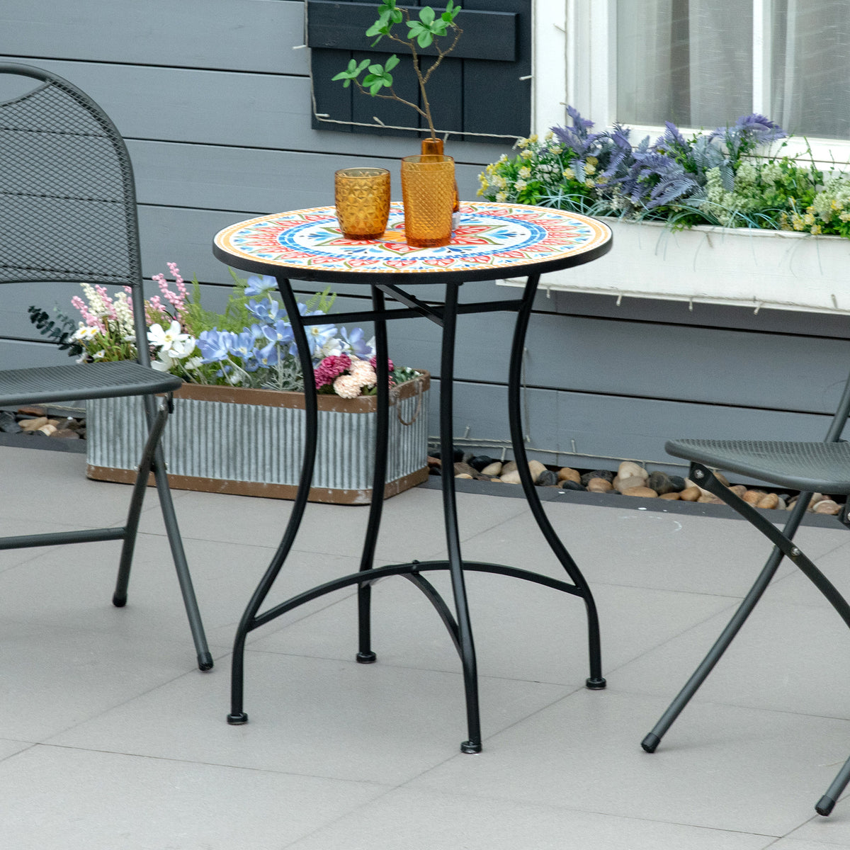 Tuintafel Ø60 cm, weerbestendige metalen balkontafel, eettafel voor buiten, campingtafel bijzettafel, ronde (2)