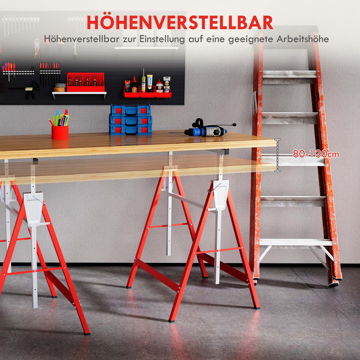 2 x schraag, steunbok, staal, rood (4)