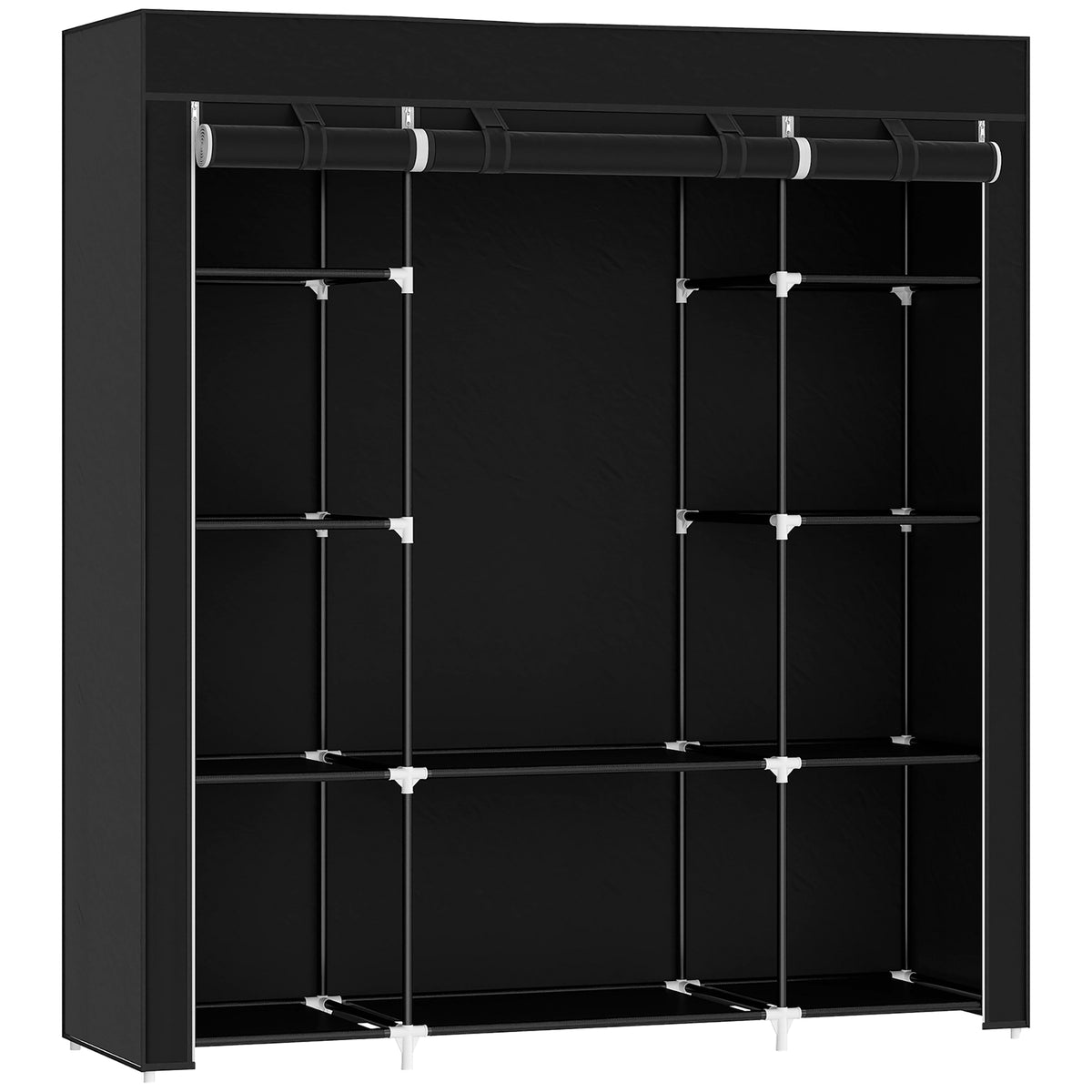 Stoffen kledingkast van vlies, vouwkast, 1 kledingroede, 9 planken, 150 cm x 43 cm x 162,5 cm, zwart
