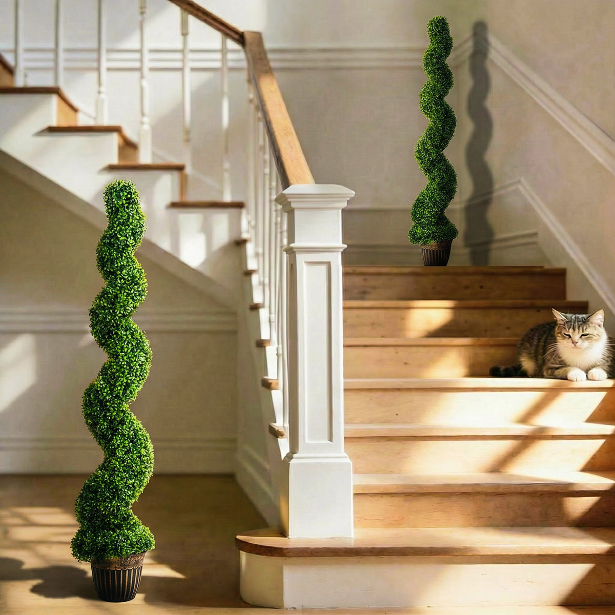 Spiraalvormige buxus, set van 2 kunstplanten, met pot, 150 cm hoog, groen (2)