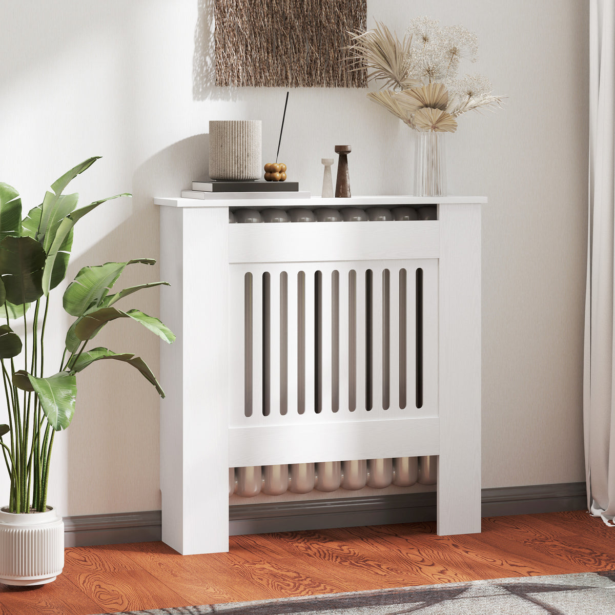 Radiatorombouw, verwarmingsafdekking, 78 x 19 x 81 cm, radiatorafdekking voor slaapkamer, woonkamer, MDF, wit (2)