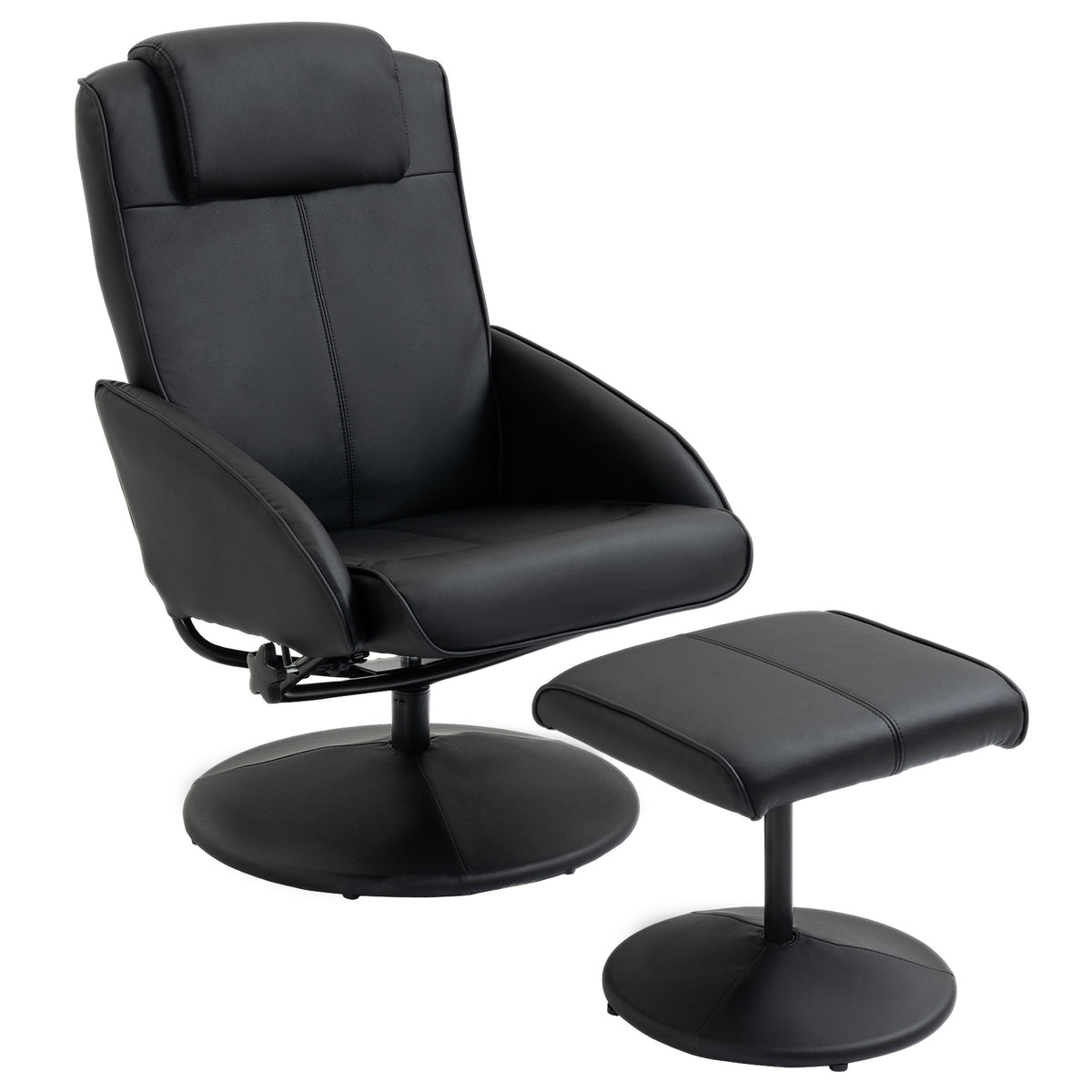 Relaxfauteuil met voetenbank, kunstlederen bekleding, kantelbaar, ergonomisch ontwerp, zwart
