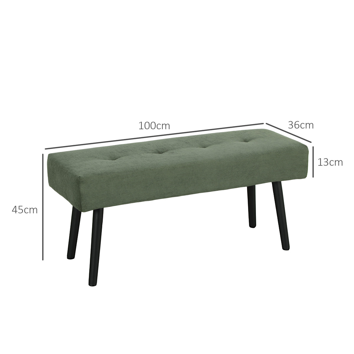 Gestoffeerde bank met ribfluwelen bekleding, bedbank met metalen poten, schoenenbank 100 x 36 x 45 cm groen (3)